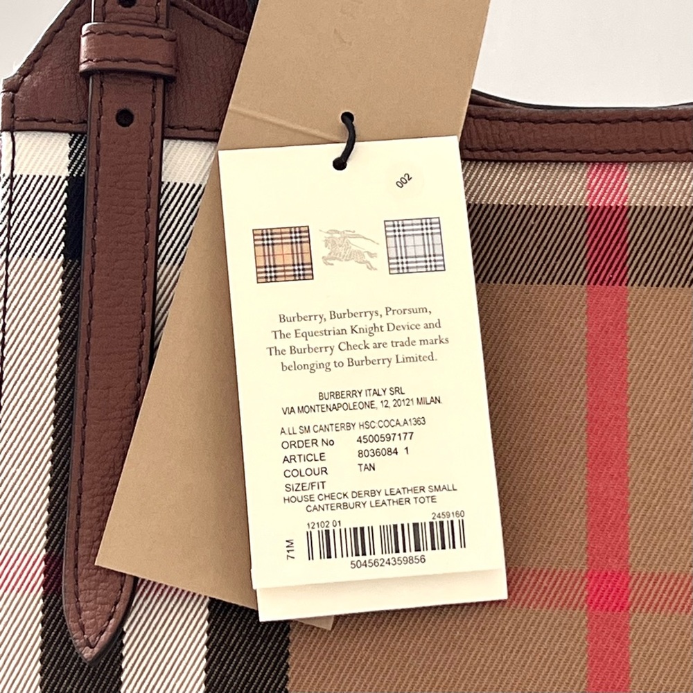 Burberry House Check Derby Leather Tote Bag in Tan - Picture 12 of 12